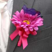 Grooms Cerise Pink Gerbera & Purple Silk Anemone Wedding Buttonhole