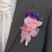 Grooms Double Pink & Purple Silk Lisianthus Wedding Buttonhole