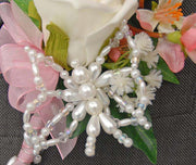 Grooms Bead Butterfly, Ivory Rose & Silk Cherry Blossom Buttonhole