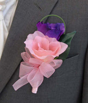 Grooms Double Pink & Purple Silk Lisianthus Wedding Buttonhole