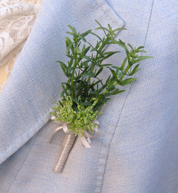 Artificial Green Rosemary Spray & Dill Wedding Guest Buttonhole