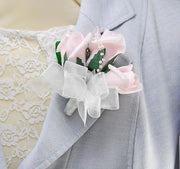 Ladies Pink Bud Rose & Pearl Wedding Pin Corsage
