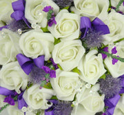 Brides Purple Thistle, Heather & Ivory Rose Wedding Bouquet