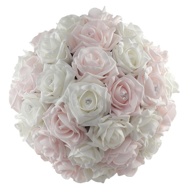 Brides Pink & Ivory Diamante Foam Rose Wedding Bouquet