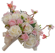 Brides Pink, Ivory Rose, Silk Cherry Blossom & Crystal Bouquet