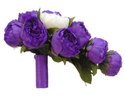 Brides Purple & Ivory Silk Peony Wedding Shower Bouquet