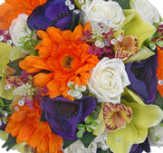 Brides Orange Gerbera, Purple Anemone & Green Orchid Wedding Bouquet