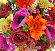 Brides Burgundy Rose, Orange Gerbera & Green Orchid Wedding Bouquet
