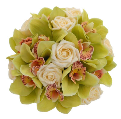 Bridesmaids Apple Green Silk Orchid & Cream Rose Wedding Bouquet