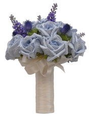 Bridesmaids Blue Foam Rose, Silk Lavender & Thistle Wedding Posy