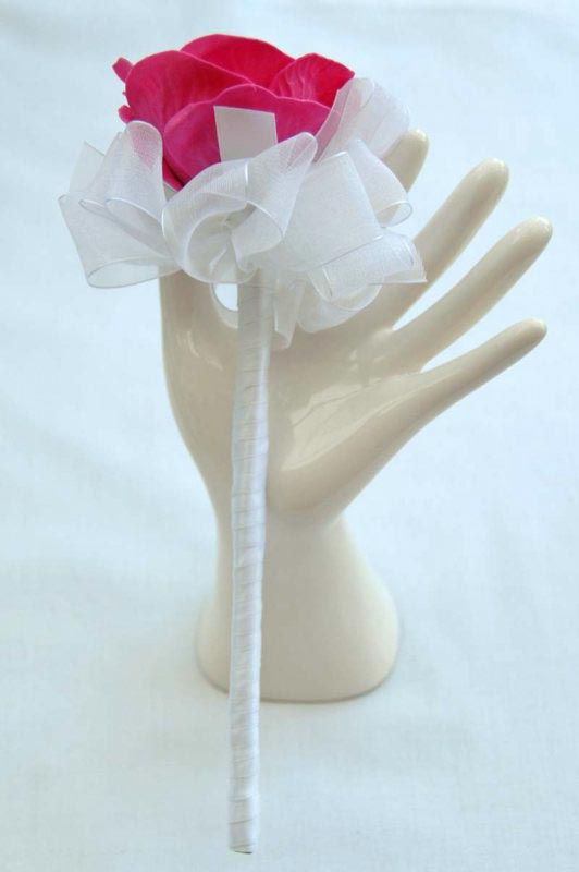 Diamante Cerise Pink Foam Rose Flower Girl Wedding Wand