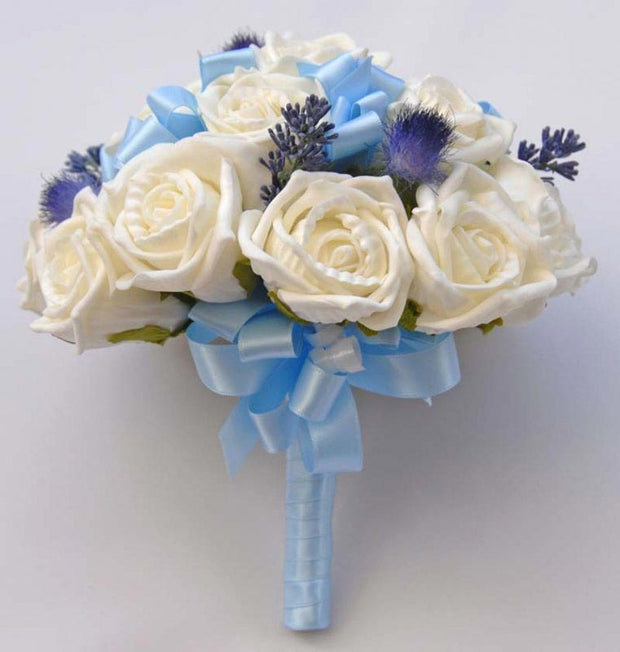 Bridesmaids Ivory Rose, Blue Thistle & Lavender Wedding Posy