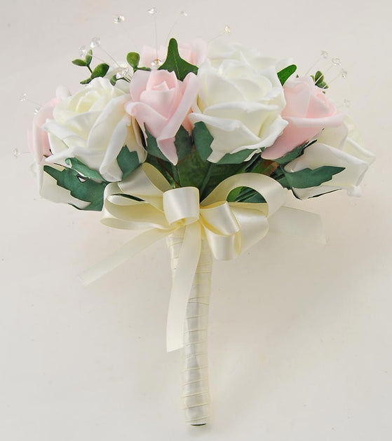 Bridesmaids Pink Ivory Foam Rose And Crystal Wedding Posy Sarahs Flowers