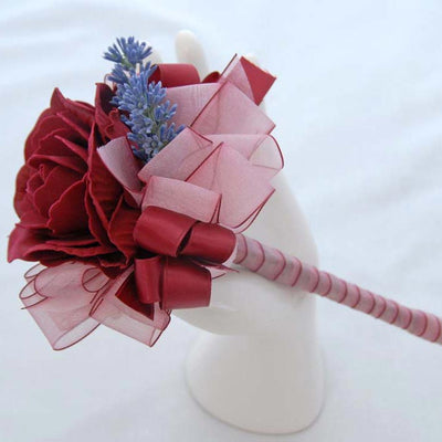 Burgundy Foam Rose & Lilac Lavender Flower Girls Wedding Wand