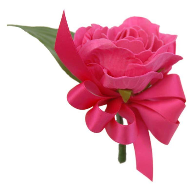 Cerise Pink Foam Rose & Bow Wedding Guest Buttonhole