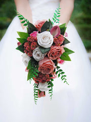 Dusky Pink Calla Lily, Rose & Sedum Bridal Wedding Shower Bouquet