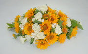 Golden Silk Sunflower & Ivory Diamante Rose Wedding Top Table Arrangement