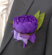Grooms Purple Silk Peony, Organza Purple & Lilac Ribbon Buttonhole