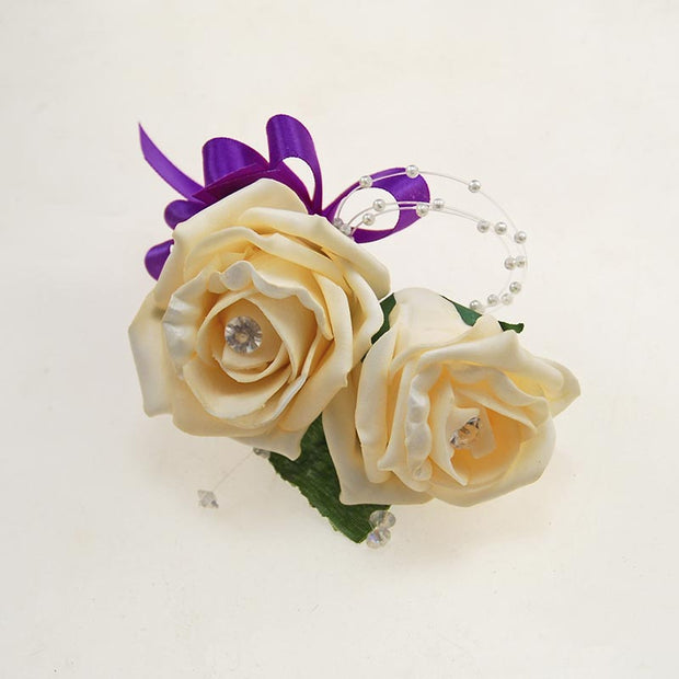 Grooms Double Cream Diamante Rose Crystal & Pearl Buttonhole