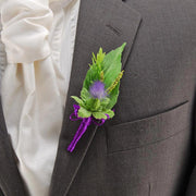 Grooms Blue Thistle Green Rosemary Spray Cattail Artificial Wedding Buttonhole