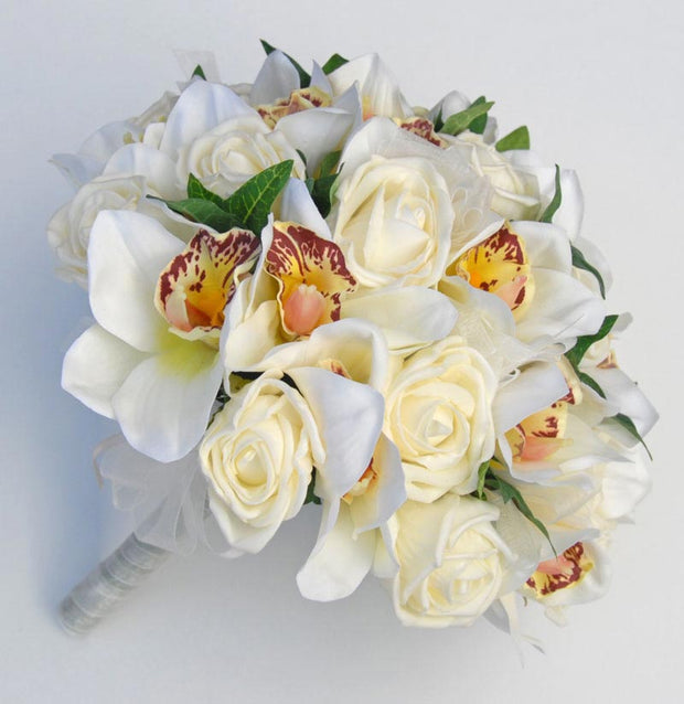Ivory Foam Rose & Silk Orchid Bridal Wedding Posy Bouquet