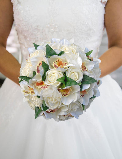 Ivory Foam Rose & Silk Orchid Bridal Wedding Posy Bouquet