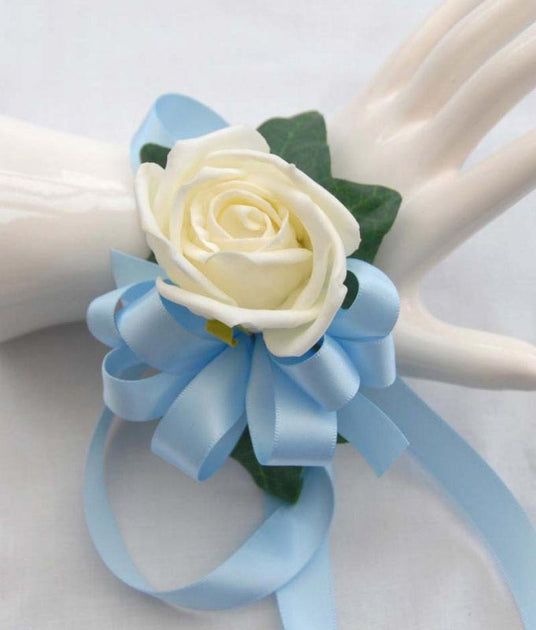 Blue and white corsage deals