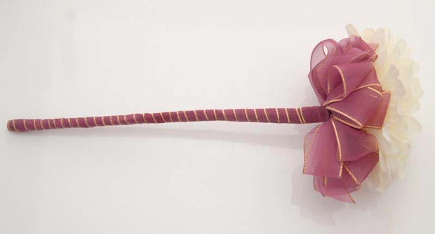 Ivory Silk Gerbera Wedding Wand with Purple Ribbon Bow