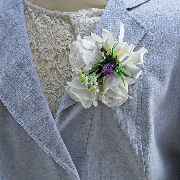 Brides Purple Silk Rose, Allium, Grey & Ivory Rose Shower Bouquet