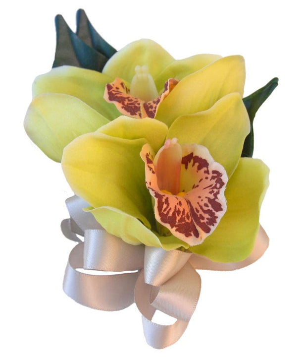 Apple Green Silk Orchid Ladies Wedding Pin On Corsage