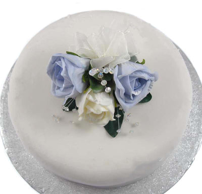Light Blue & Ivory Rose Crystal Wedding Spray Cake Topper