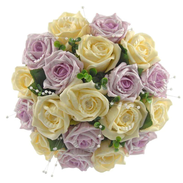Bridesmaids Lilac, Lemon Rose & Pearl Wedding Posy Bouquet