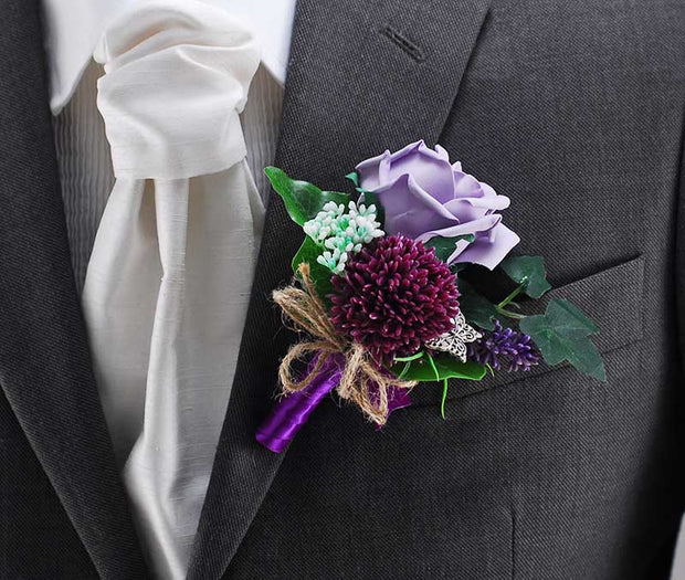 Brides Petite Lilac, Ivory Rose, Purple Allium & Lavender Wedding Bouquet