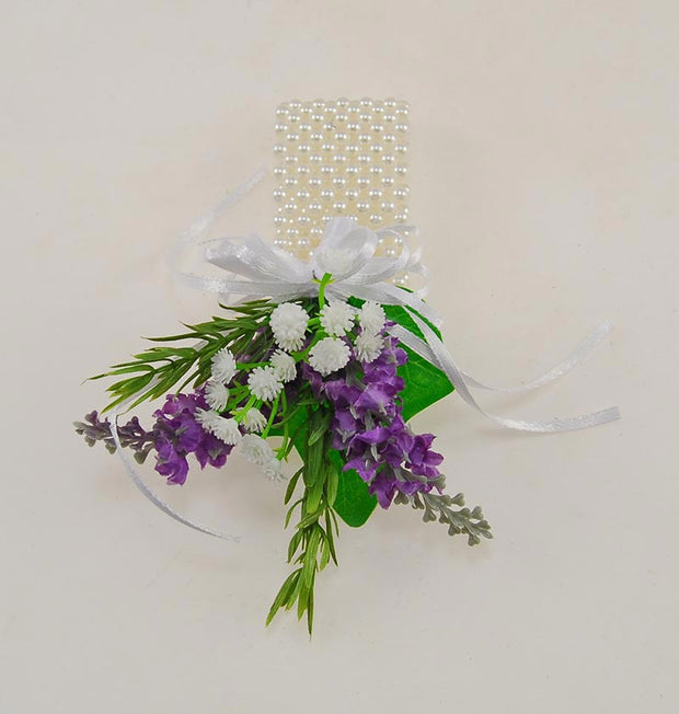 Purple Lavender Rosemary Ivory Gyp Pearl Band Wrist Corsage