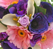 Bridesmaids Purple Anemone, Pink Gerbera & Ivory Calla Lily Bouquet