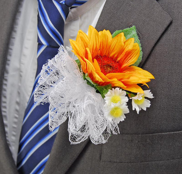 Golden Silk Sunflower & Daisy Wedding Guest Buttonhole