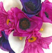 Ivory Calla Lily, Pink, Purple Anemone & Silk Gerbera Flower Girl Posy