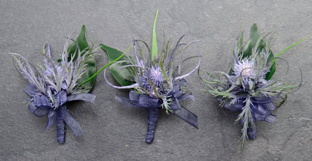 3 Pack Blue Sea Holly Thistle Wedding Butttonholes