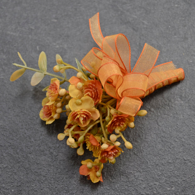 5 Pack Orange Gypsophila Wedding Butttonholes