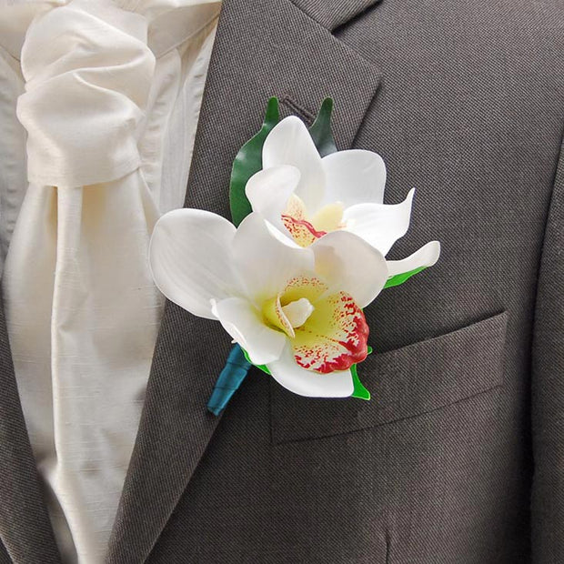 Grooms Double Ivory Silk Orchid Wedding Day Buttonhole