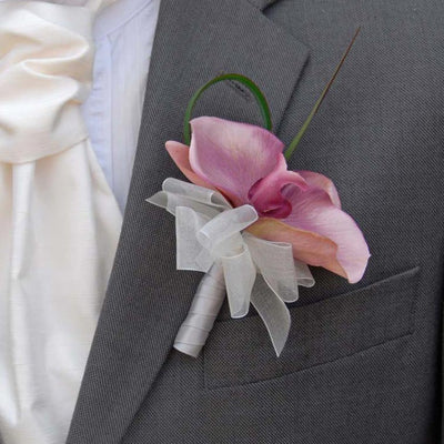 Grooms Dusky Pink Silk Orchid Wedding Day Buttonhole