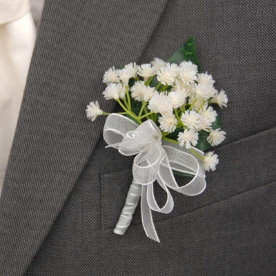 Grooms Ivory Artificial Gypsophila Wedding Day Buttonhole