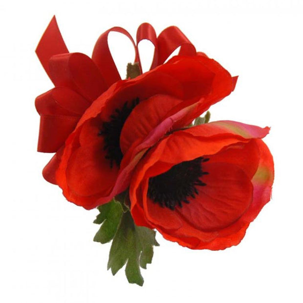 Grooms Double Silk Red Anemone Wedding Buttonhole