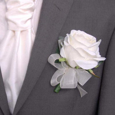 Grooms Ivory Adore Silk Rose Wedding Buttonhole