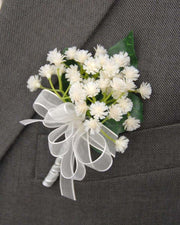 Grooms Ivory Artificial Gypsophila Wedding Day Buttonhole