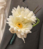 Grooms Double Ivory Silk Gerbera & Grass Loop Wedding Buttonhole