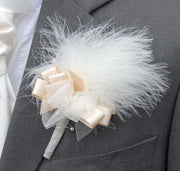 Grooms Ivory Soft Marabout Feather Wedding Buttonhole