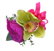 Grooms Green Silk Orchid & Cerise Anemone Wedding Buttonhole