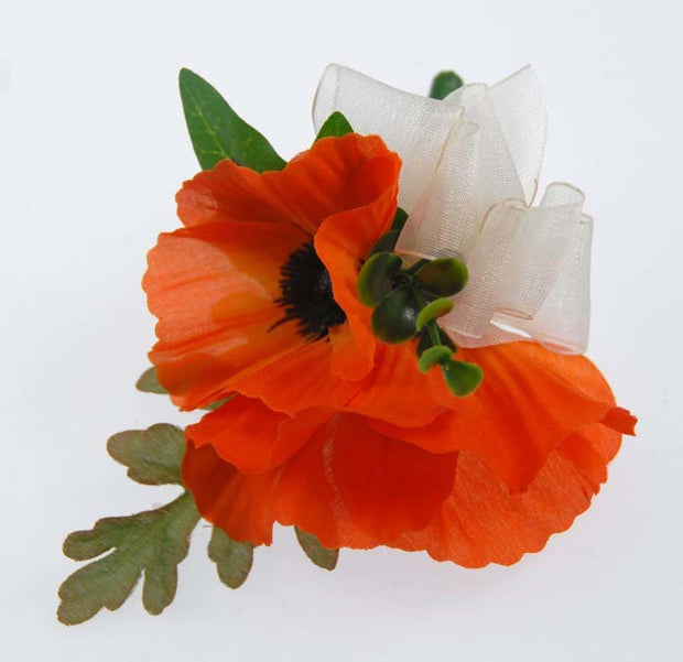 Grooms Double Orange Silk Poppy Wedding Buttonhole