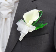 Grooms Ivory Calla Lily, Organza Ribbon Wedding Buttonhole
